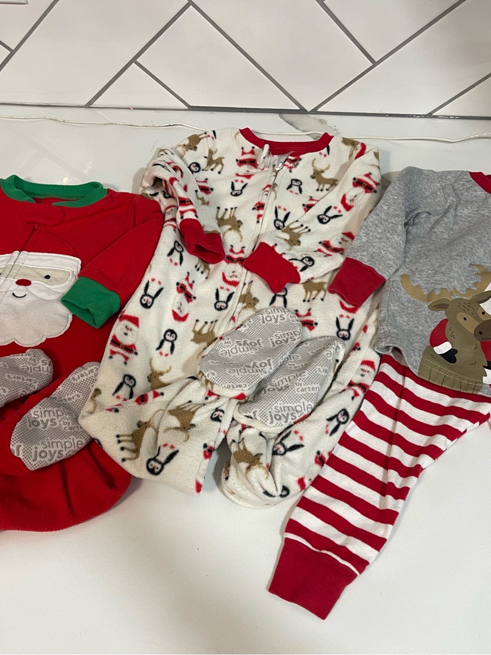 Simple Red Holiday Print Kids One-Piece Footies Set